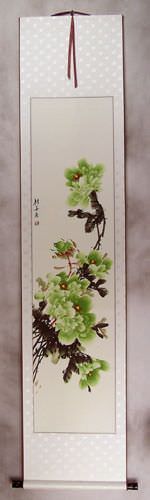 Extra-Long Green Peony Flower Wall Scroll