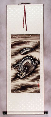 Midnight-Blue Dragon of the Sky - Silk Scroll