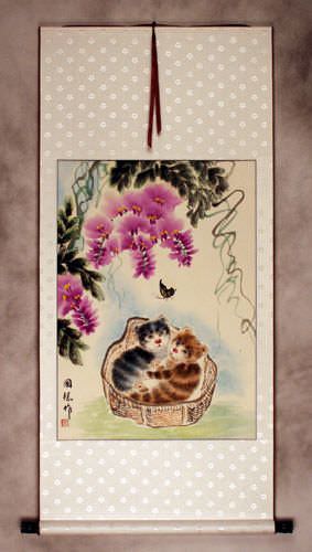 Kittens in a Basket - Asian Scroll