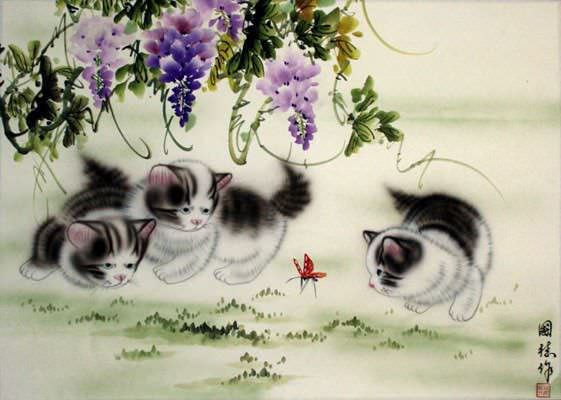 Kittens at Play - Asian Painting