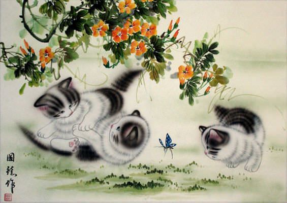 Kittens at Play - Asian Painting