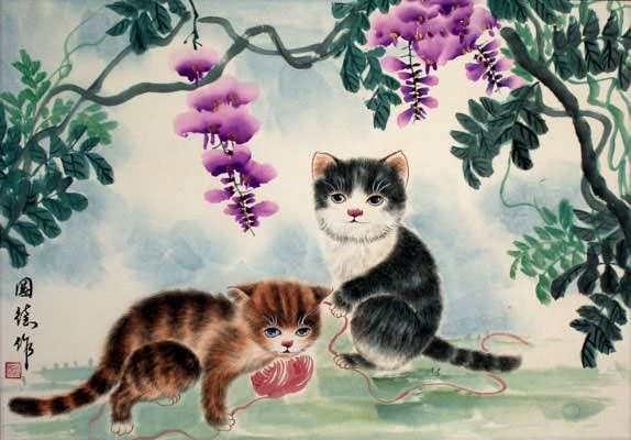 Kittens at Play - Asian Painting