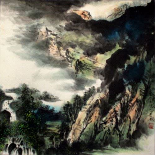 Chinese Waterfall Landscape Painting