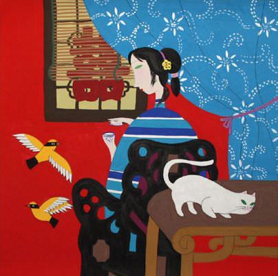 Birds and Lady View - Chinese Modern Art