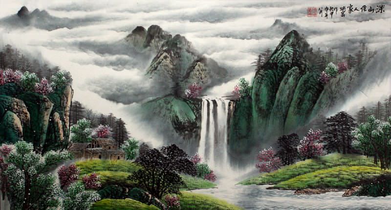 Chinese Mountain / Valley Waterfall Landscape Painting