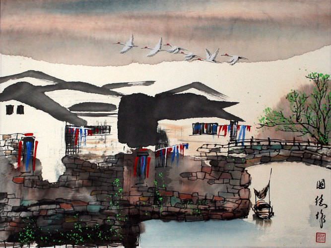 Birds Over Suzhou - Chinese Venice Painting