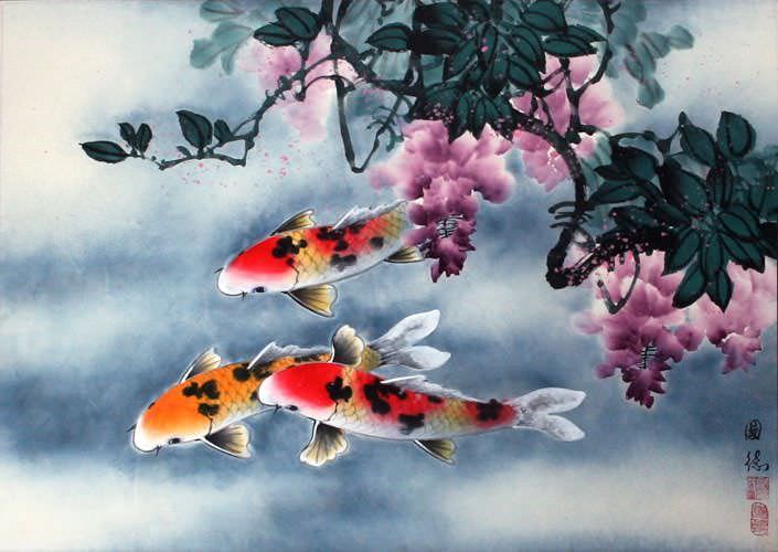 Koi Fish & Flowers Painting