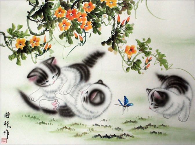 Kittens at Play - Asian Painting