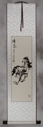 Chinese Black Ink Flying Horse Wall Scroll