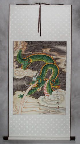 Good Luck Green Dragon - Chinese Scroll