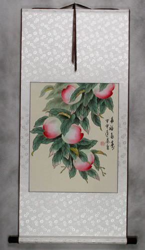 Many Good Wishes and a Very Long Life Peach Tree Wall Scroll