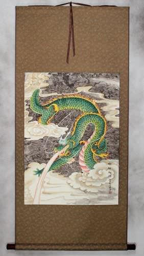 Good Luck Green Dragon - Chinese Scroll