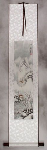 Winter Homes in the Mountains Landscape Wall Scroll