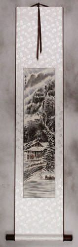 Winter Homes in the Mountains Landscape Wall Scroll