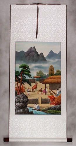 North Korean Harvest Time Wall Scroll