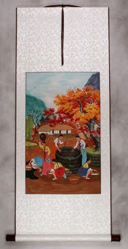 North Korean Harvest Time Wall Scroll