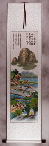 North Korean Green River Village Wall Scroll