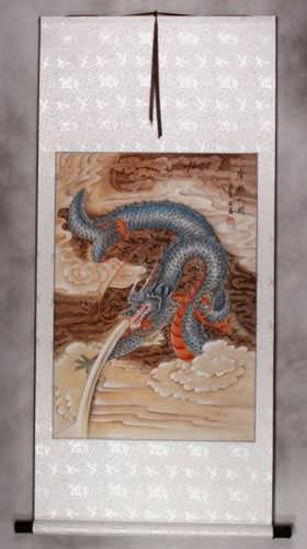 Good Luck Blue Dragon - Chinese Scroll
