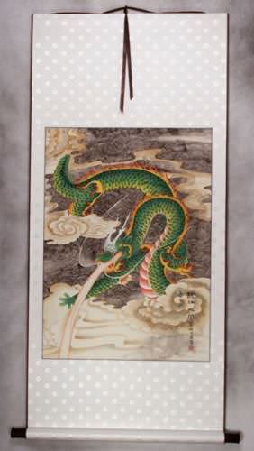 Good Luck Green Dragon - Chinese Scroll