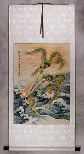 Two Dragons Pearl Fireball Revelry - Wall Scroll
