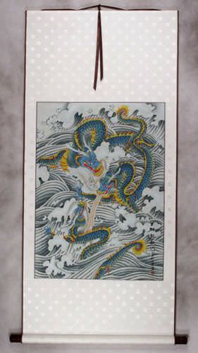 Dragons Playing in the Sea - Chinese Scroll
