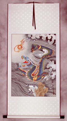 Good Luck Blue Dragon - Chinese Scroll