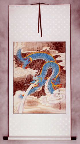 Good Luck Blue Dragon - Chinese Scroll