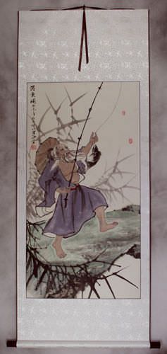 Old Man Fishing Wall Scroll