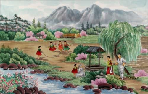 North Korean Village Painting