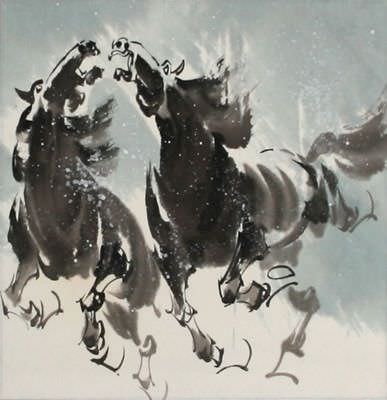 Asian Horses in the Snow Painting