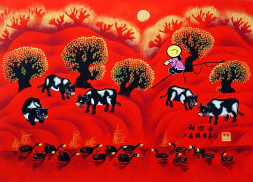 Autumn Grazing - Chinese Folk Art Painting