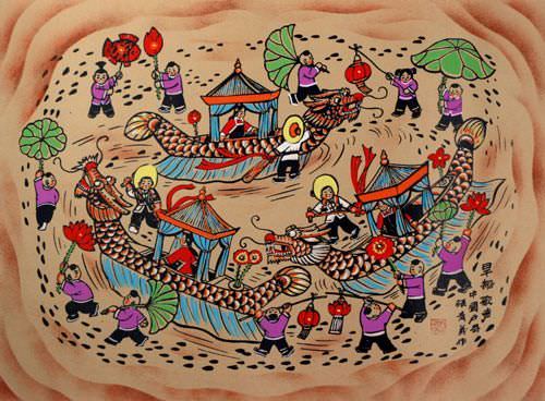 Boat Parade - Chinese Folk Art Painting