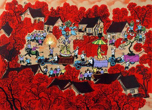 Village Festival - Chinese Folk Art Painting
