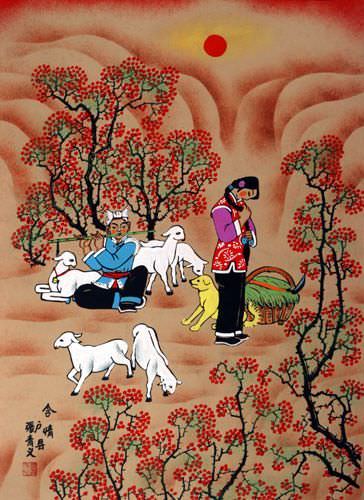 Shy Love - Folk Art Painting