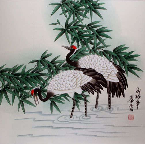 Chinese Cranes and Bamboo Painting