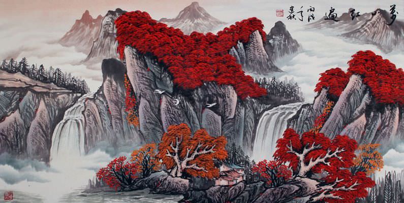 Red Leaves of Autumn - Asian Art Landscape