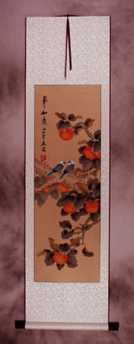 Everything As You Wish Birds & Persimmon Wall Scroll