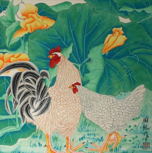 Chickens in the Garden Painting