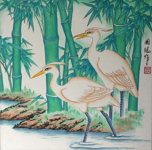 Egrets and Bamboo Painting
