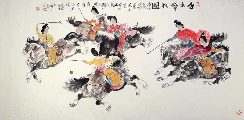 Traditional Chinese Horseback Polo - Large Painting