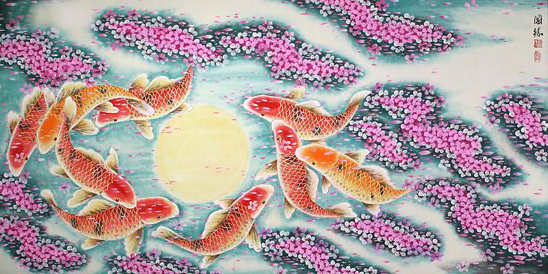Koi Fish and Plum Blossoms - Large Chinese Painting