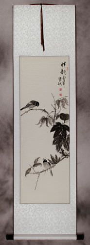 Traditional Chinese Bird and Flower Wall Scroll