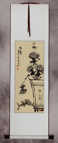 Black Ink Chrysanthemum Wall Scroll