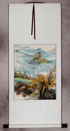 Autumn Village Landscape Wall Scroll