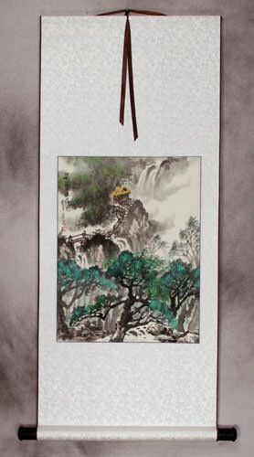Summer Mountain Village Landscape Wall Scroll