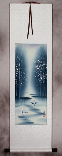 Cranes in Winter Wall Scroll
