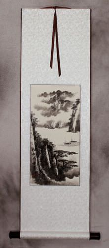 Chinese River Landscape Wall Scroll