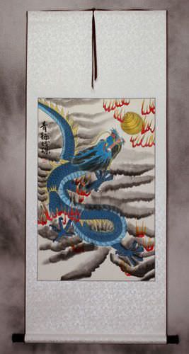 Blue Chinese Dragon - Silk Scroll