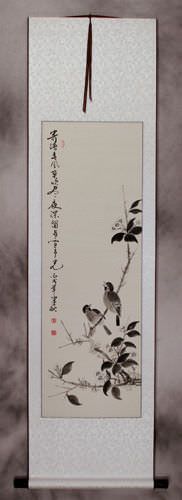 Spring Night - Bird and Flower - Wall Scroll