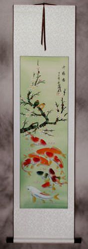 Koi Fish and Plum Blossom Wall Scroll